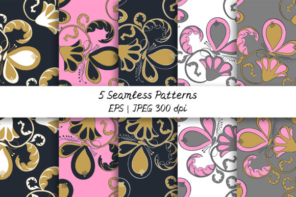 Flower Butterfly Digital Papers Patterns: A Golden Touch for Creative Projects