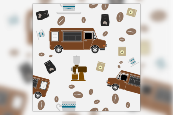 Mobile Coffee Van Shop Seamless Pattern