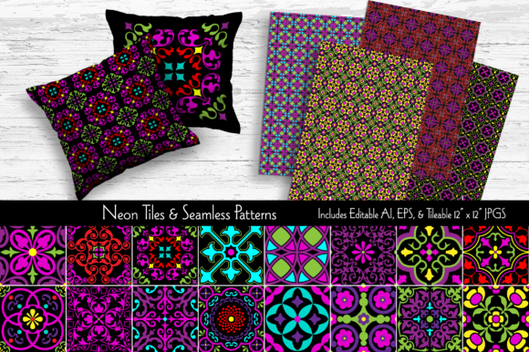 Neon Tiles Seamless Patterns for Bold Designs