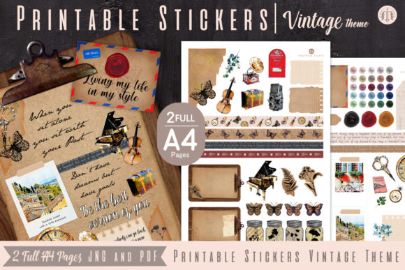 Printable Stickers Vintage Theme: A Digital Kit for Creative Projects