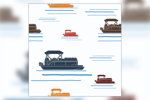 Side View Pontoon Boat Seamless Pattern