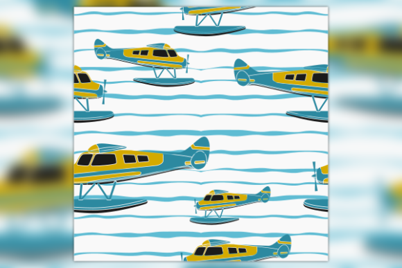 Side View Pontoon Plane Seamless Pattern