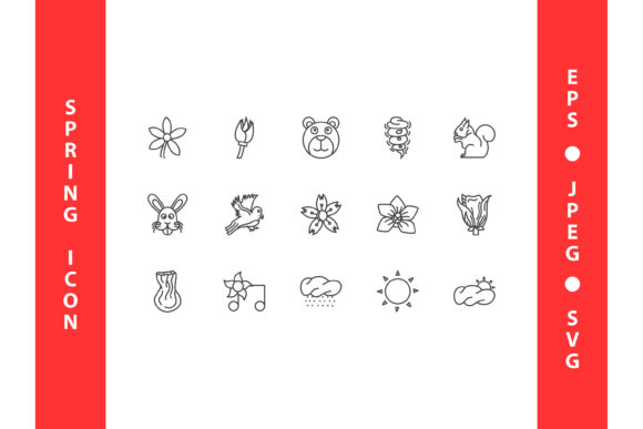 Spring Icon Set 1: A Versatile Line Style Design