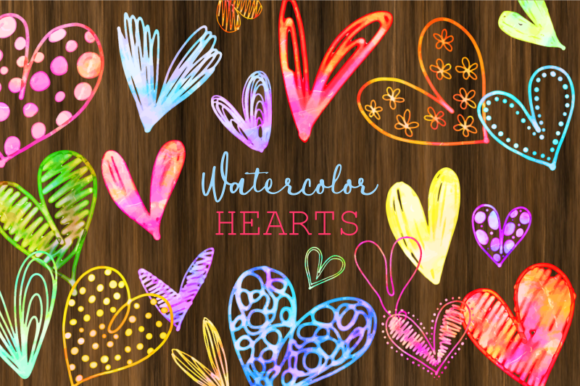 Watercolor Love Heart Doodle Symbols: Elevating Digital Design with Hand-Drawn Authenticity